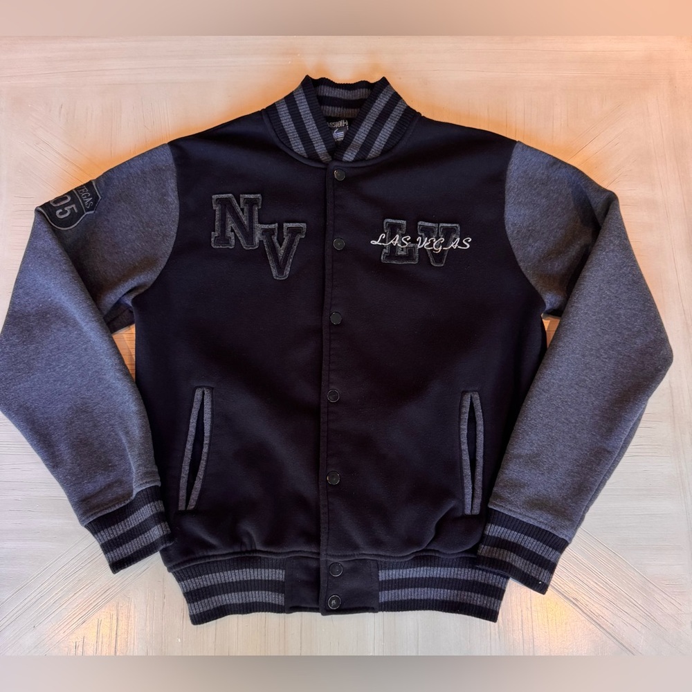 Passion-I Las Vegas Varsity Bomber Jacket – Men’s Small – Black & Gray
